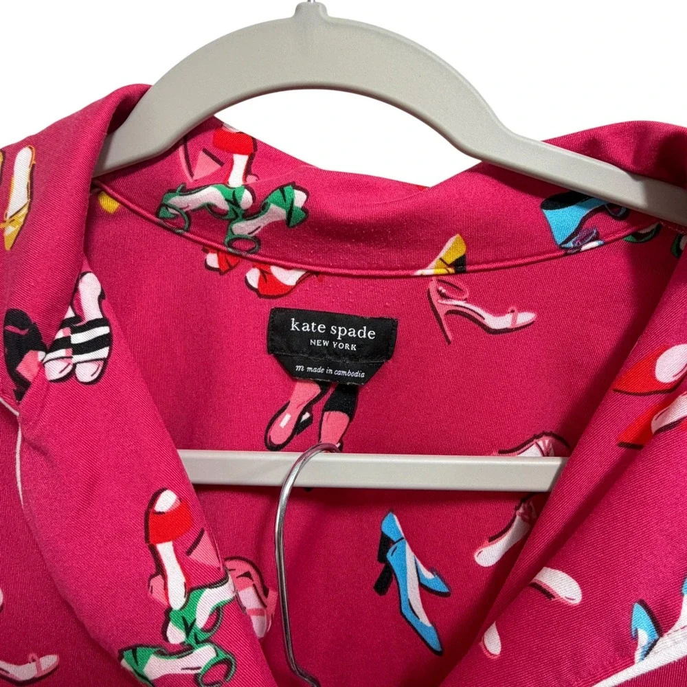 Kate Spade New York Pink High Heel Shoe Print Pajama Set Long Sleeve Pants M